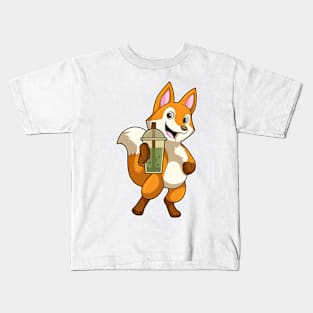 Fox at Drinking with Bubble Tea Kids T-Shirt